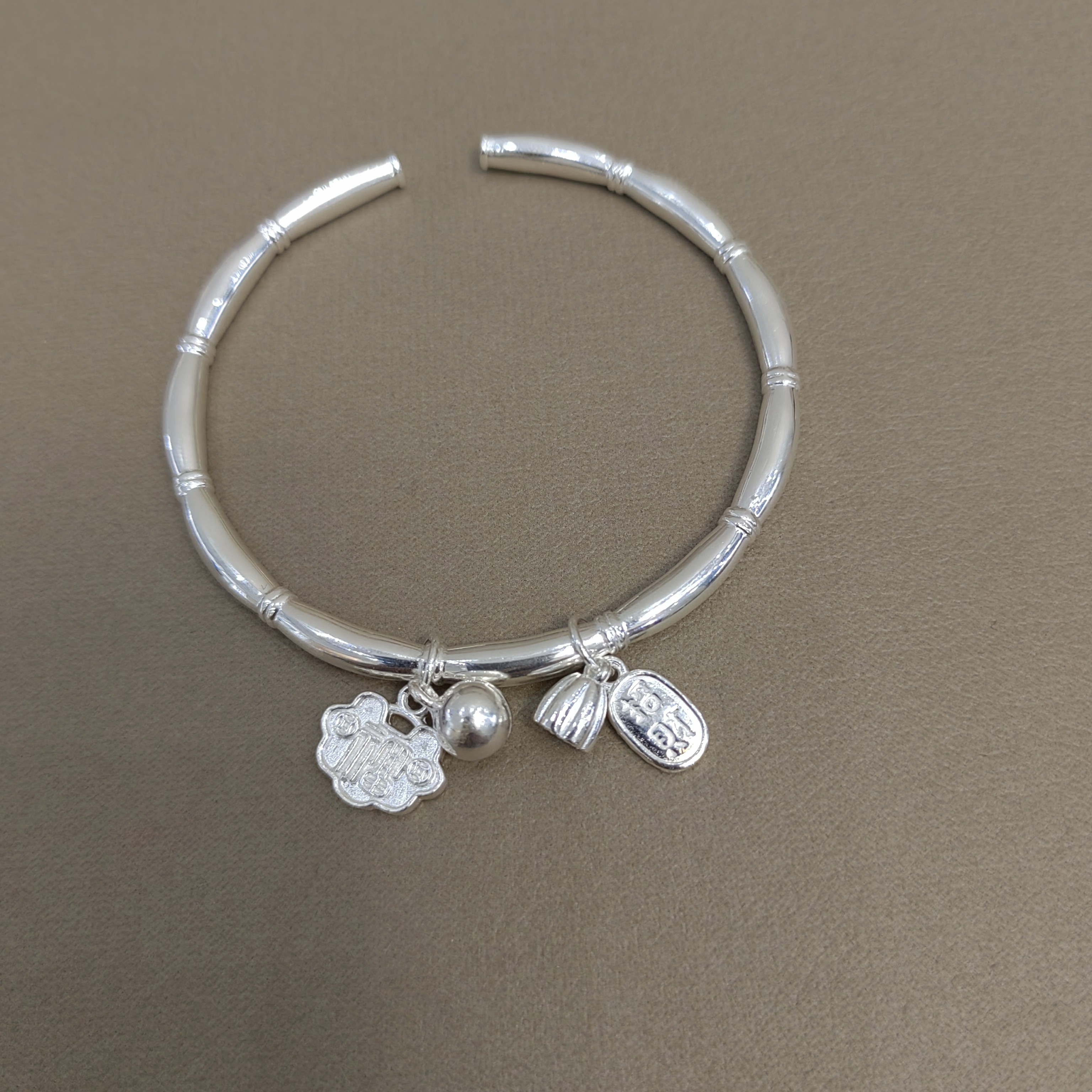 足银手镯 喜公公足银竹节平安纳福精品手镯