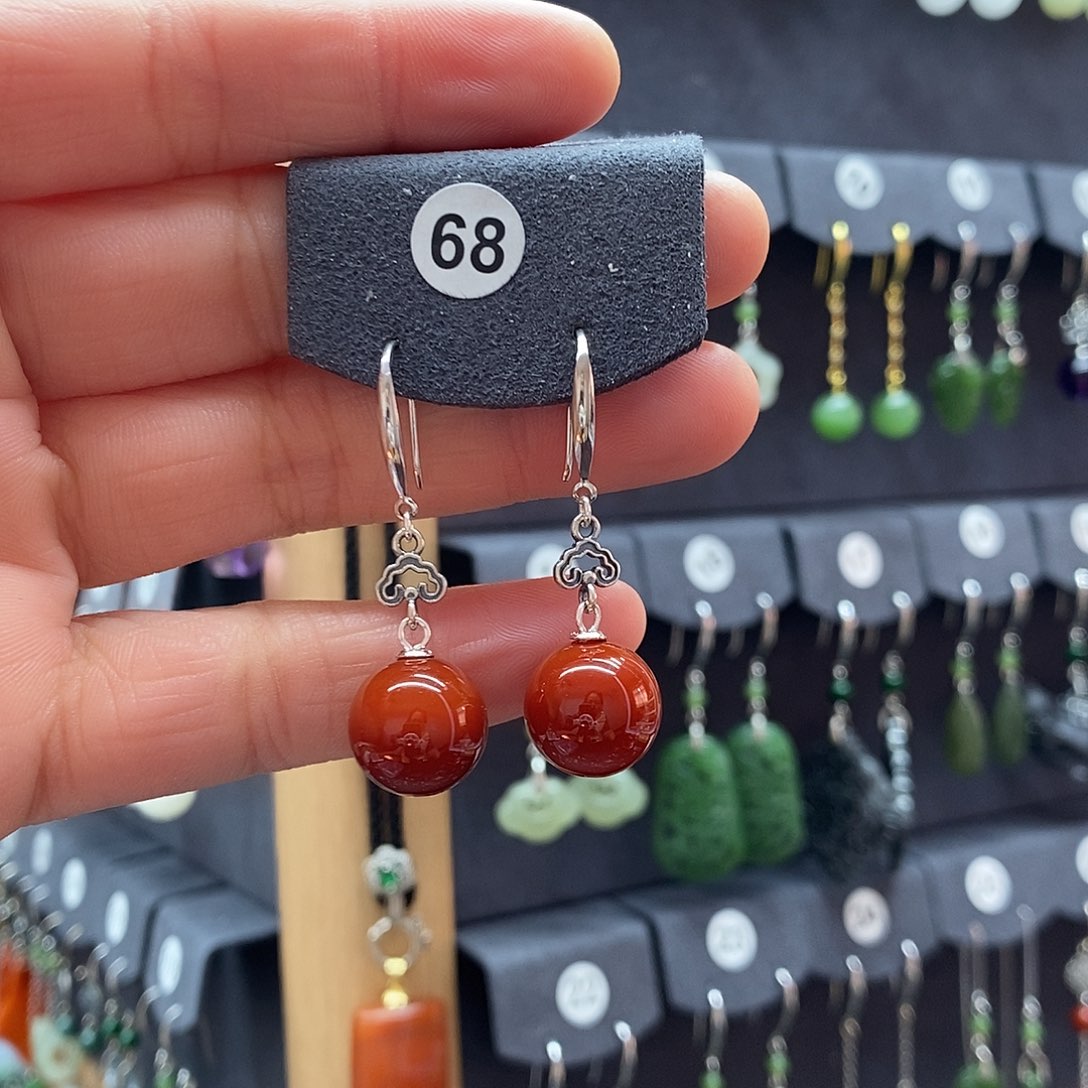 冷***风玛瑙/玉髓银S925镶嵌耳坠