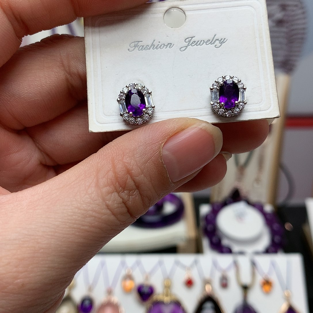 紫晶耳饰银S925镶嵌福利款