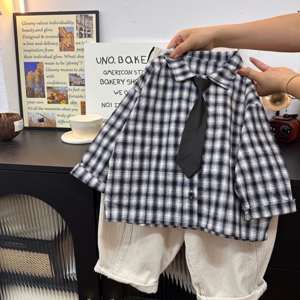 4241男女童潮款休闲时髦百搭秋季格子衬衫外套