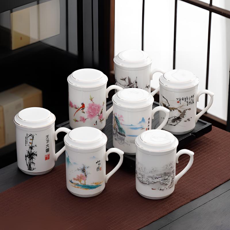 羊脂玉瓷办公三件套杯