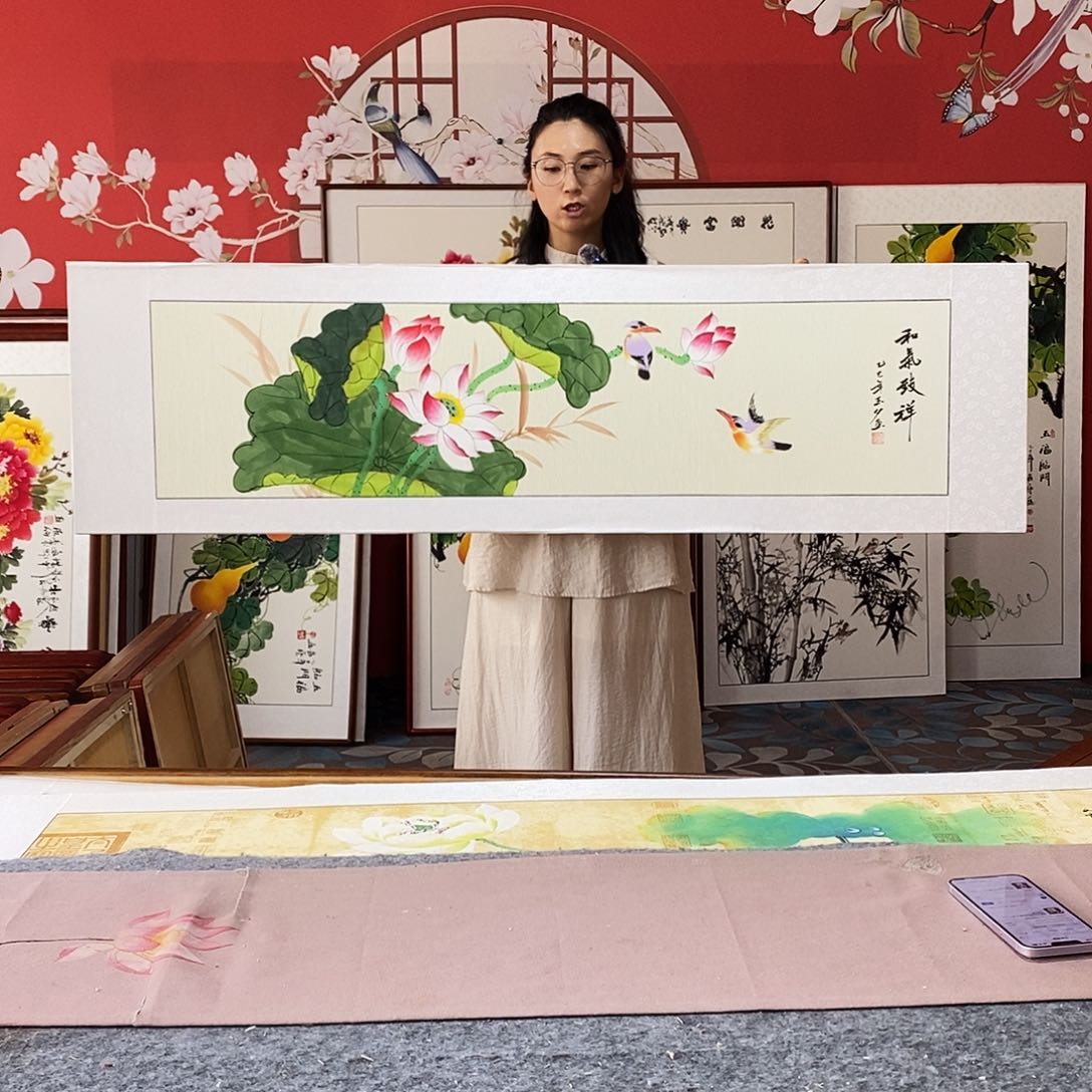 国画手写手绘带框包邮47✖️162国画作品