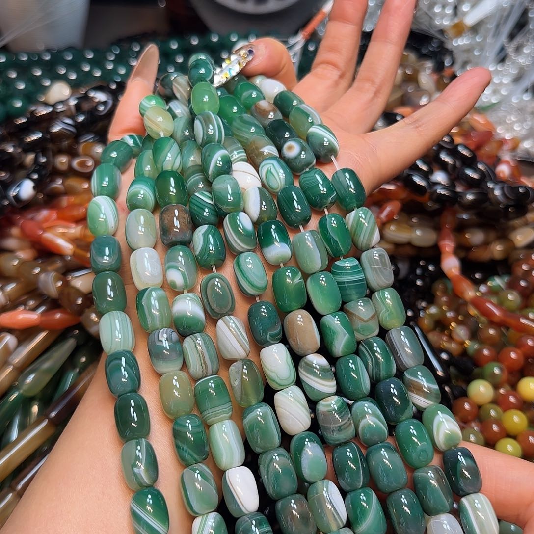 玛瑙/玉髓未镶嵌珠宝半成品天然玛瑙蚕丝10✖️14mm一条