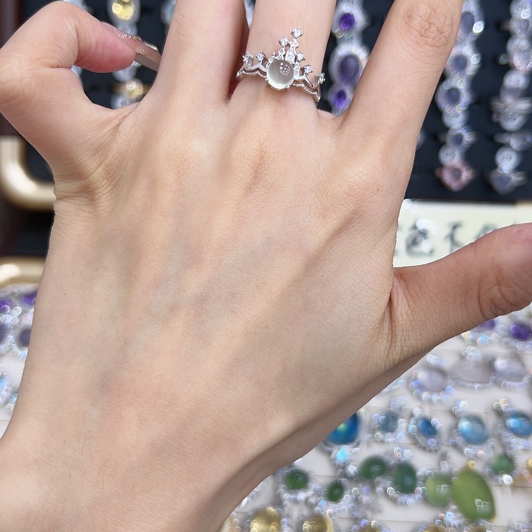 岫玉银S925镶嵌戒指