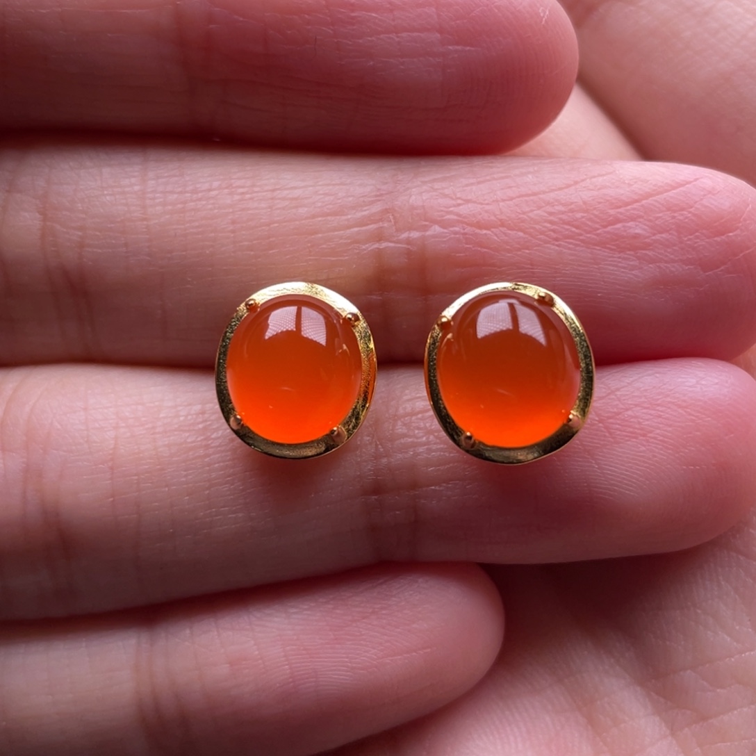 南红玛瑙银S925镶嵌珠宝奇石耳钉