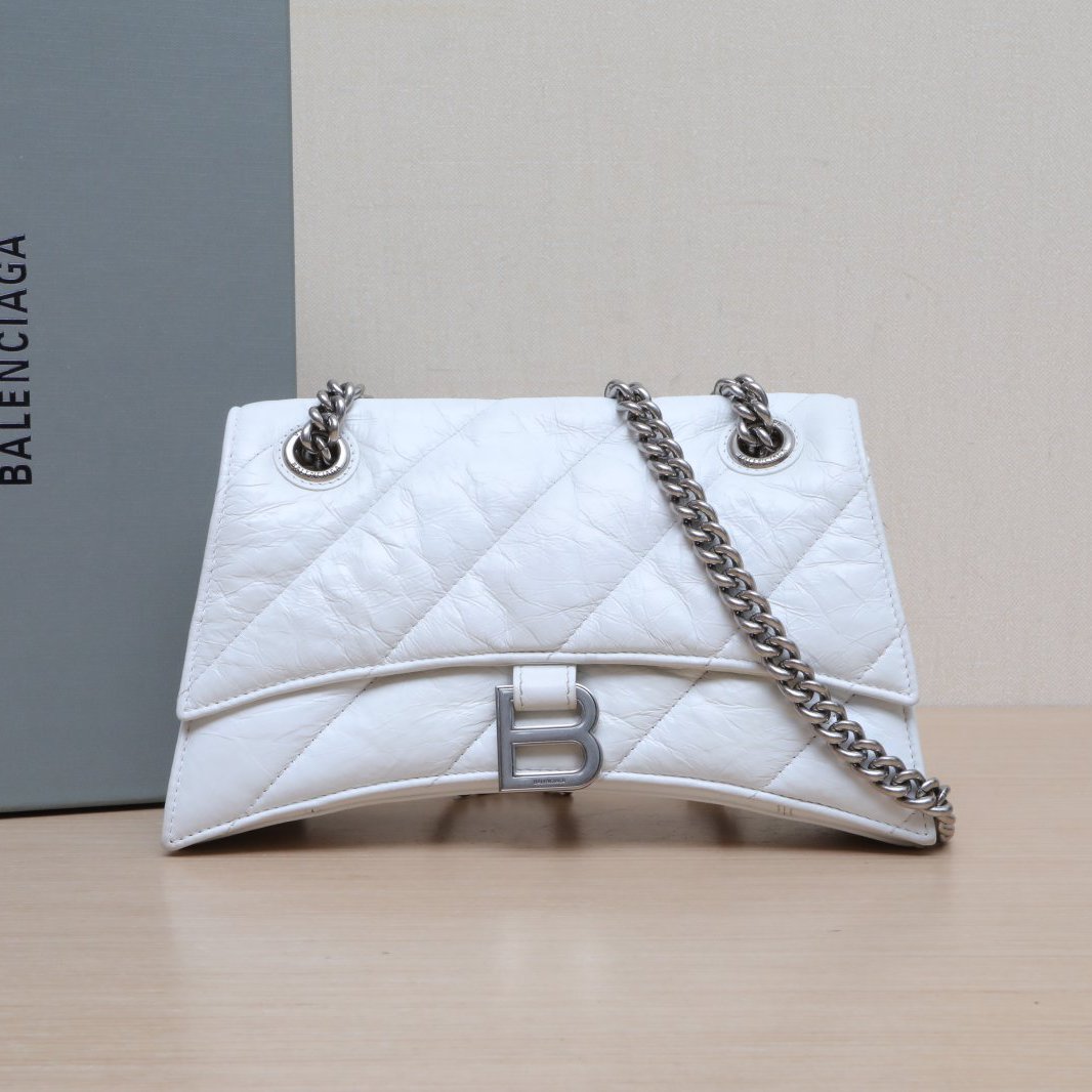 99新 Balenciaga/巴黎世家 单肩包 白色 皮革C 银扣 P215868508