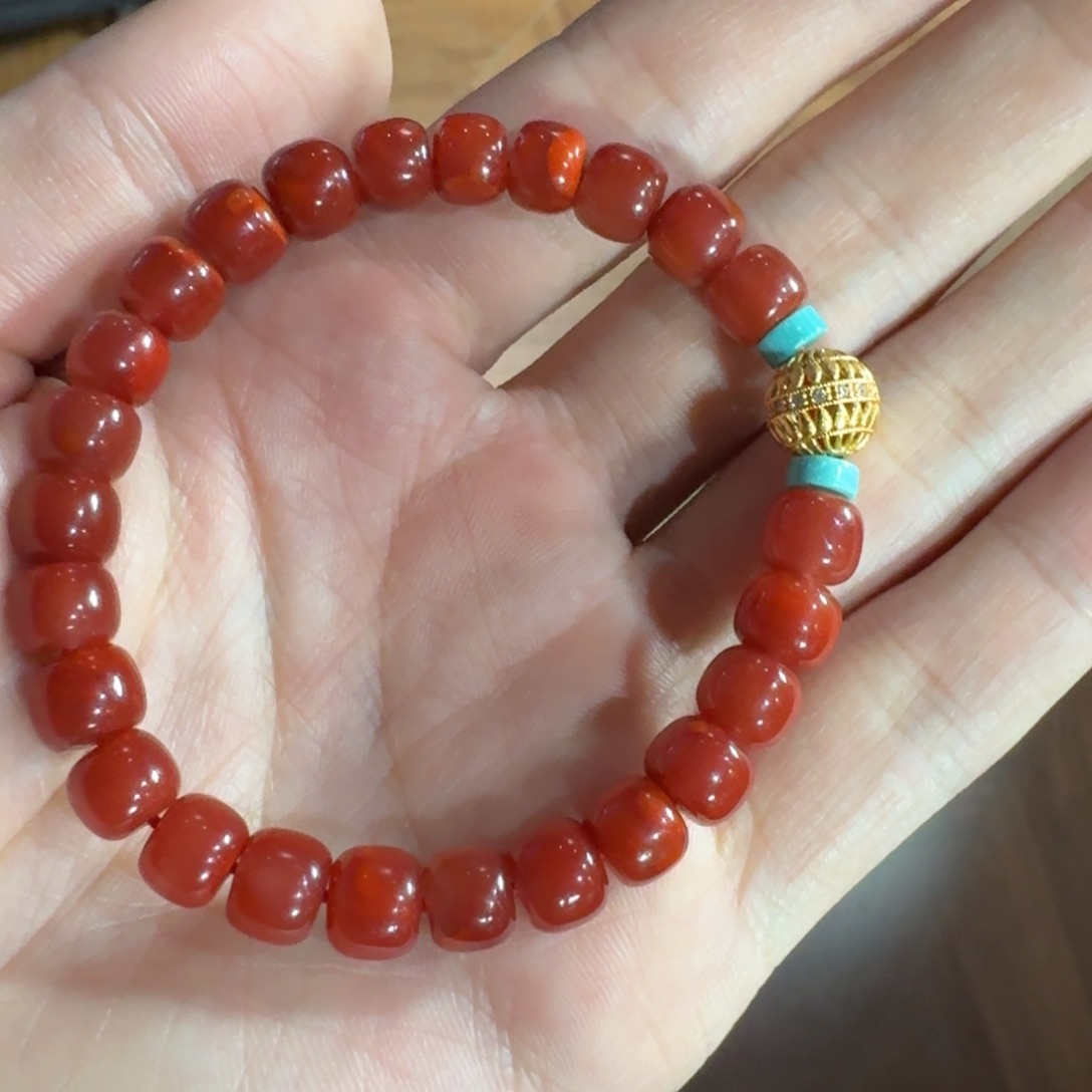 南红玛瑙未镶嵌手串玫红双色8+mm