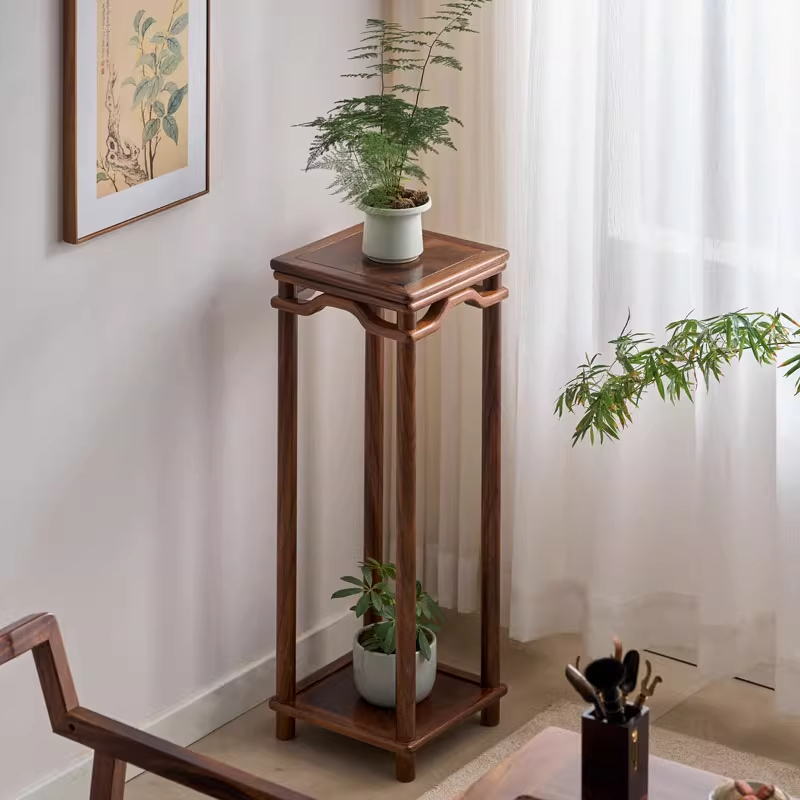 胡桃木花架明式实木落地花几阳台置物架室内客厅禅意花台榫卯整装