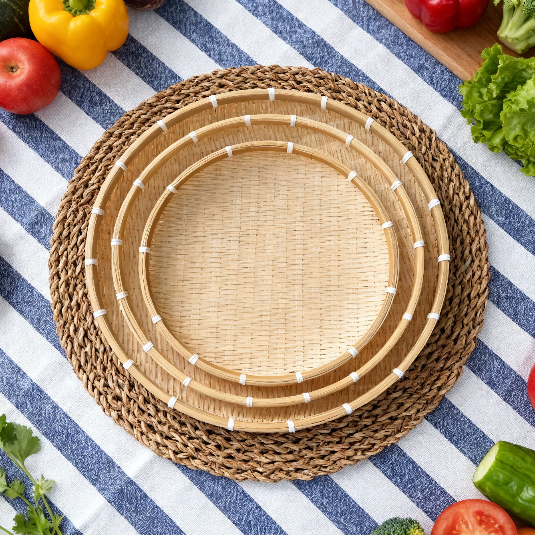 一级 6666（到手三个）竹编圆形收纳筐平底晒筐展示筐簸箕 42.36.30