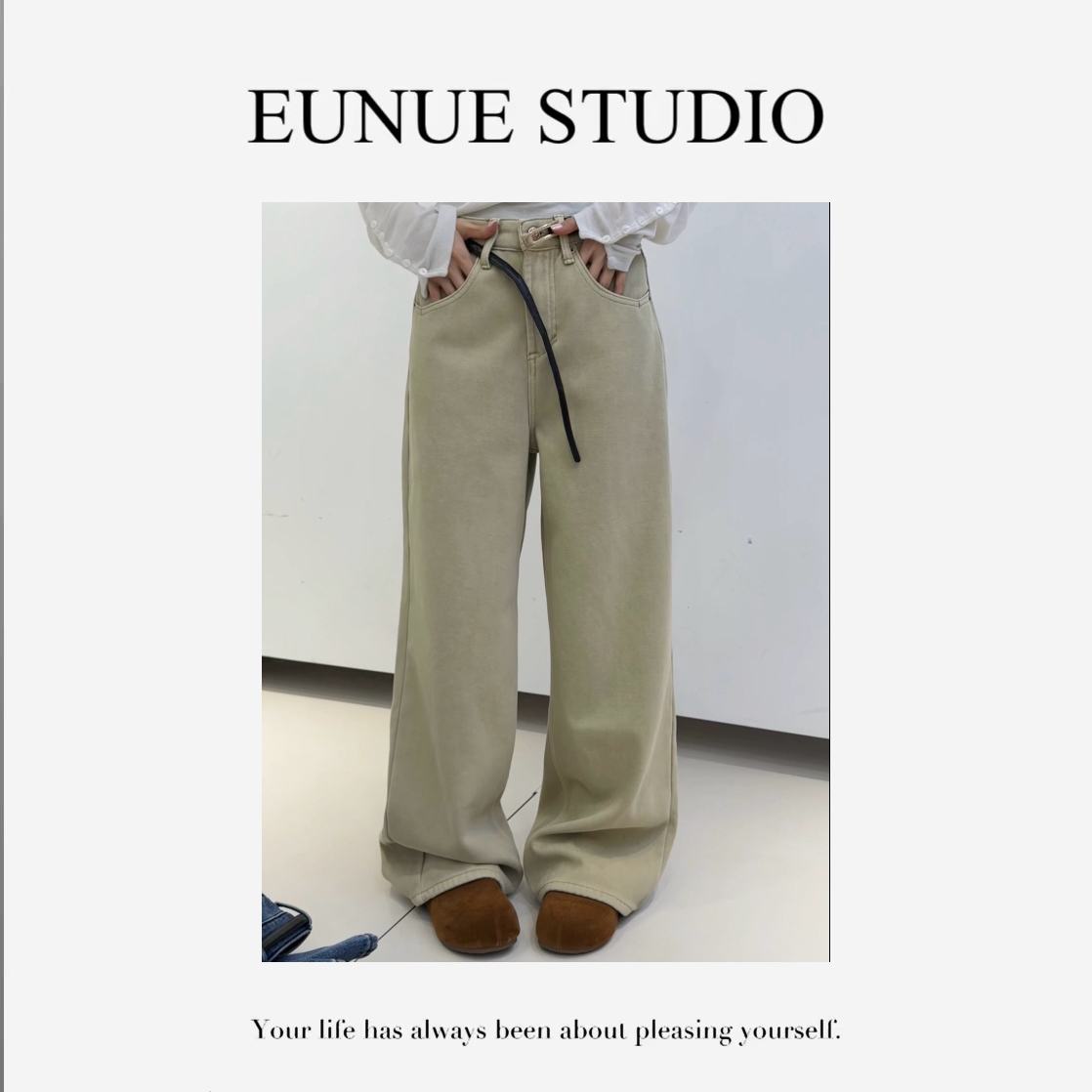 EUNUE-0815-【土耳其】高腰加绒直筒牛仔裤