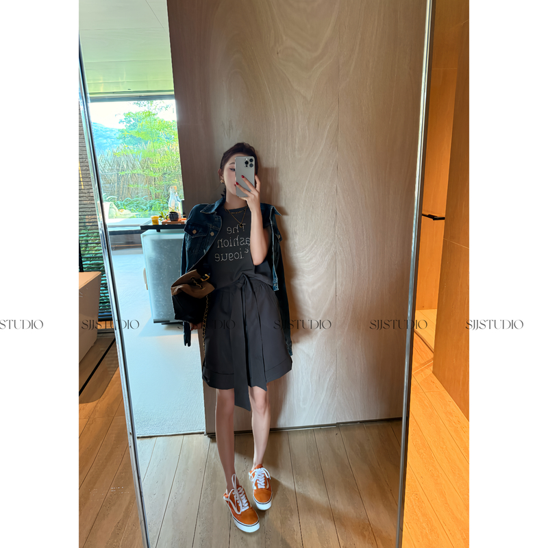 【娇娇私服定制】新款宽松简约百搭五分腰带短裤80107#
