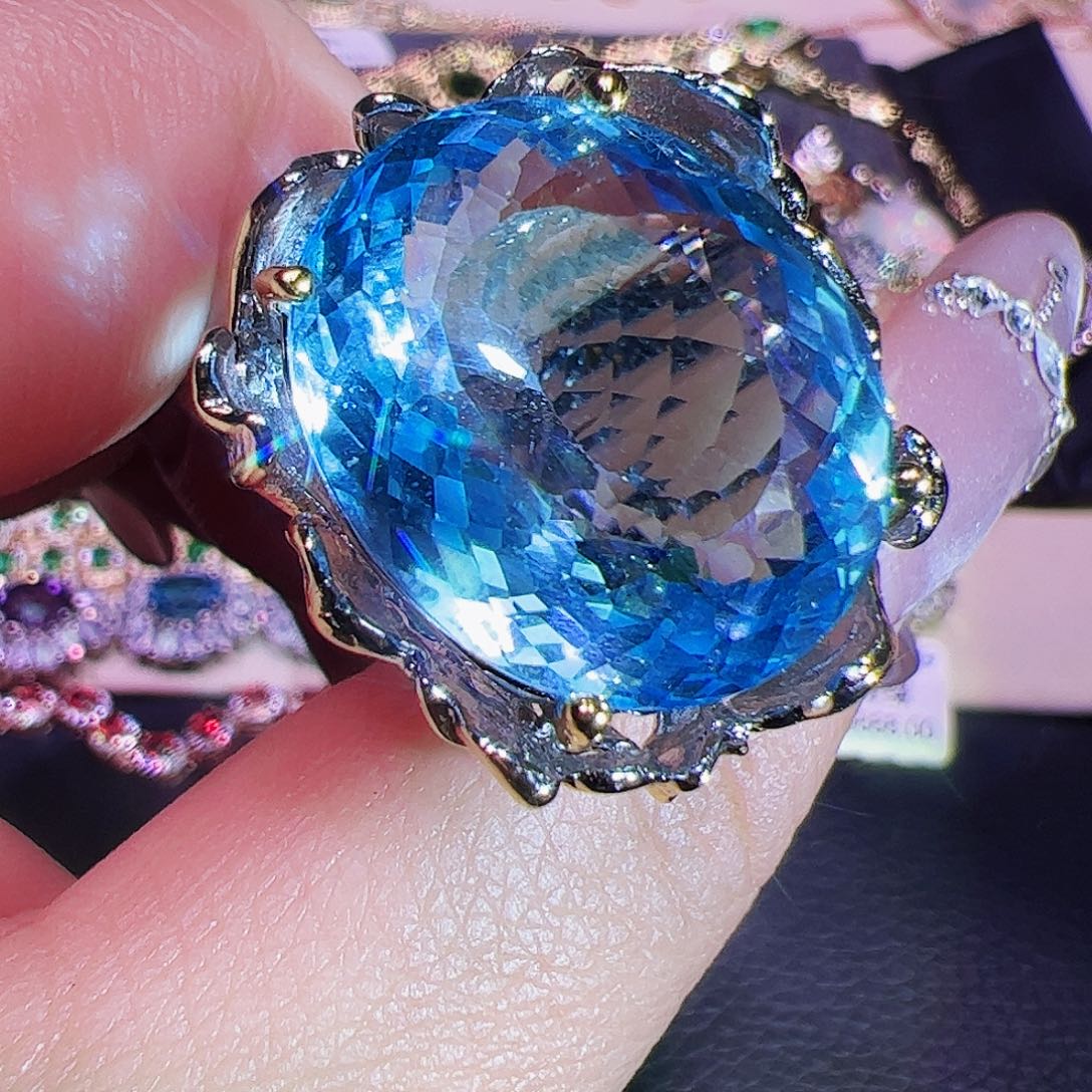 托帕石戒指银S925镶嵌