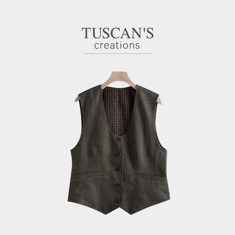 TUSCAN'S CREATIONS秋季女马夹简约时尚复古宽松轻奢时代双鱼