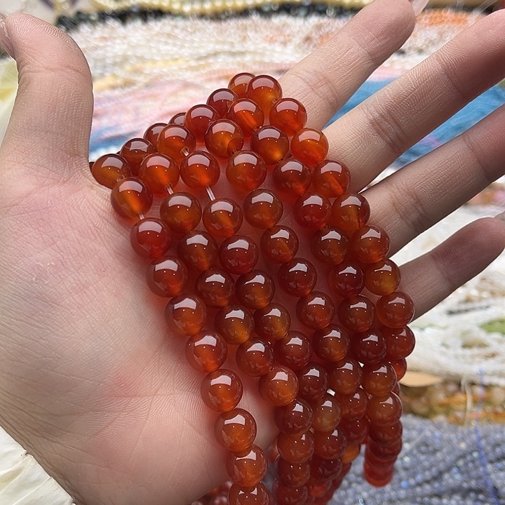 玛瑙/玉髓珠宝半成品未镶嵌一条10mm左右红玛瑙