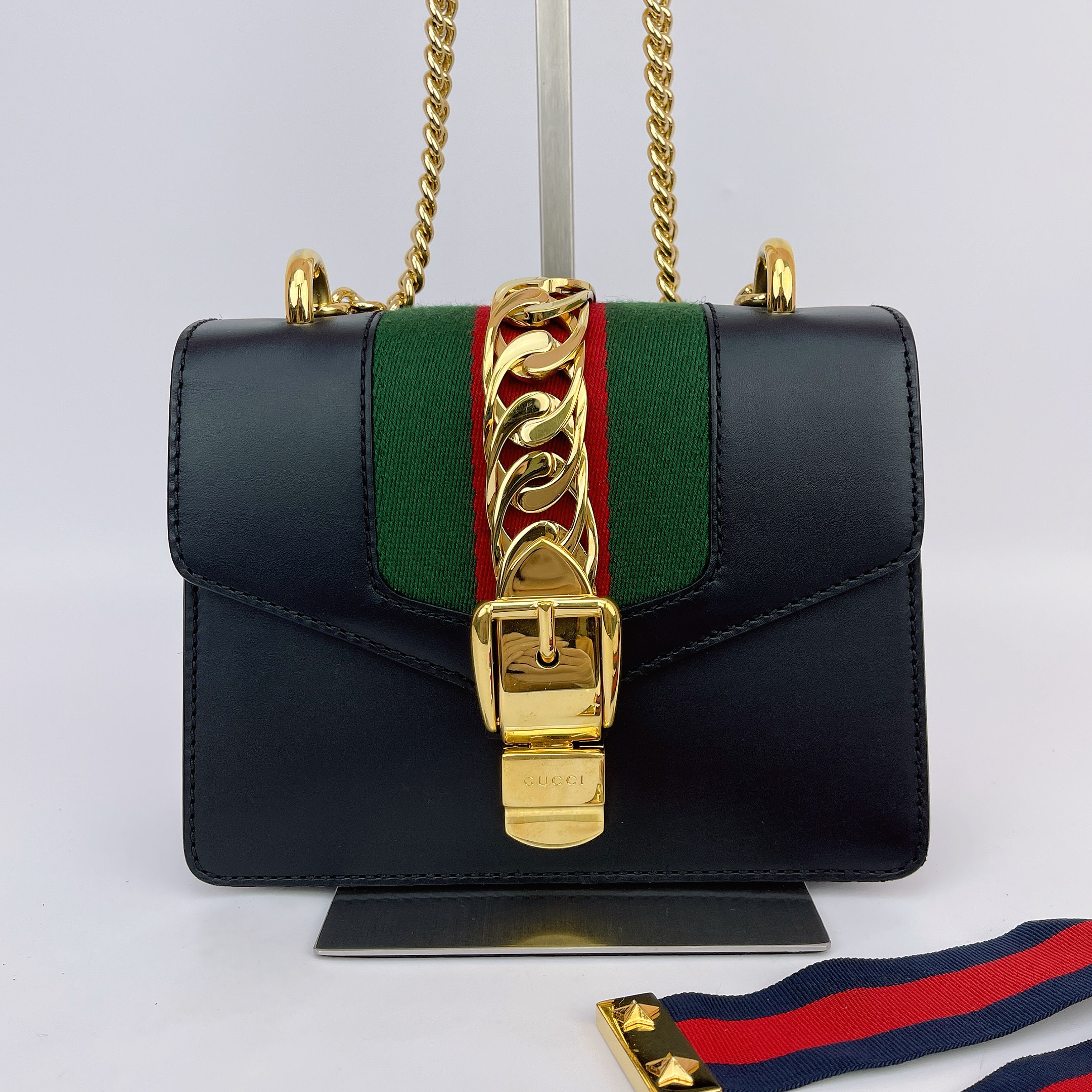 95新 GUCCI/古驰 古驰 黑色塞尔维亚单肩包底长19 M655