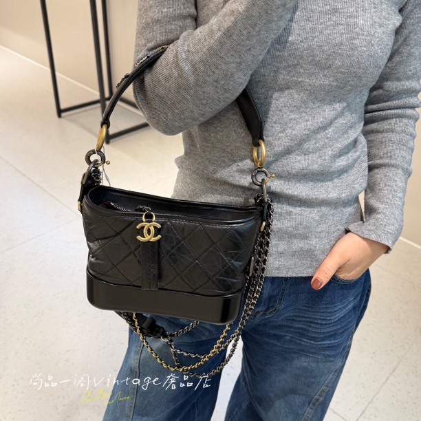 95新 Chanel/香奈儿 尚品一阁/黑金小号流浪斜挎包 可议