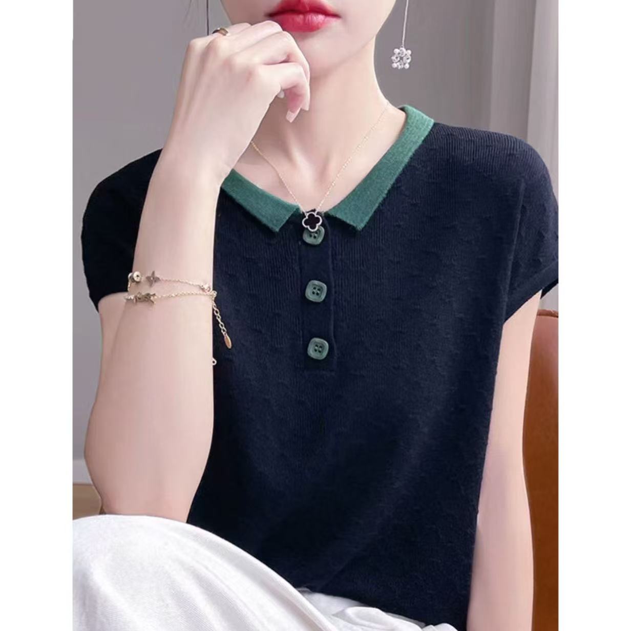 丽丽家~黛蓝藏青飞飞袖显瘦气质洋气时尚上衣