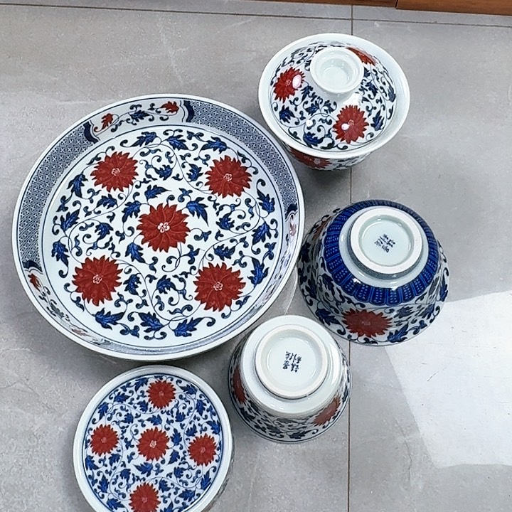 杯釉里红缠枝莲5件套景德镇