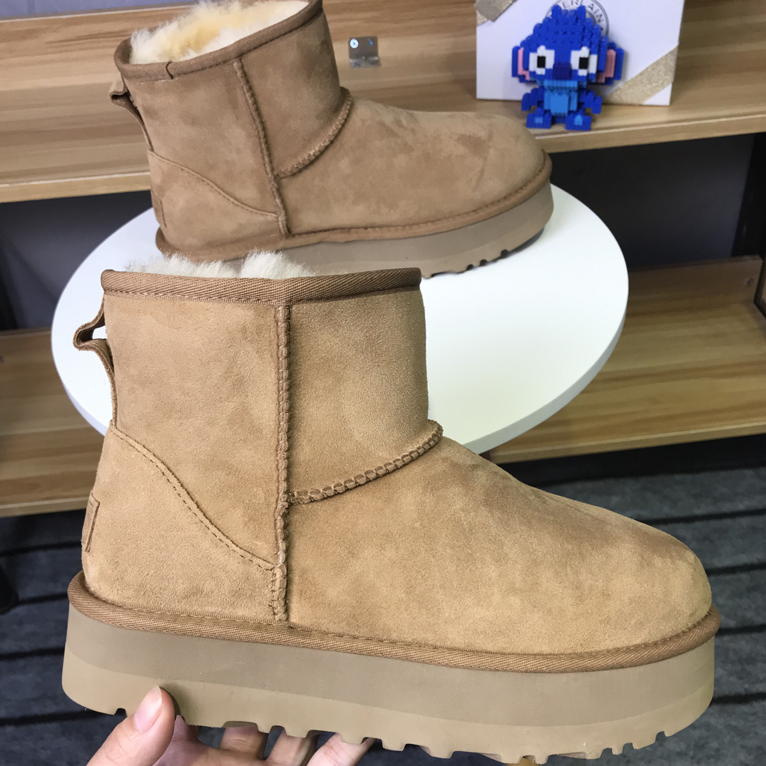 厚底「女款」真皮羊毛皮一体短筒雪地靴加绒保暖经典百搭靴子
