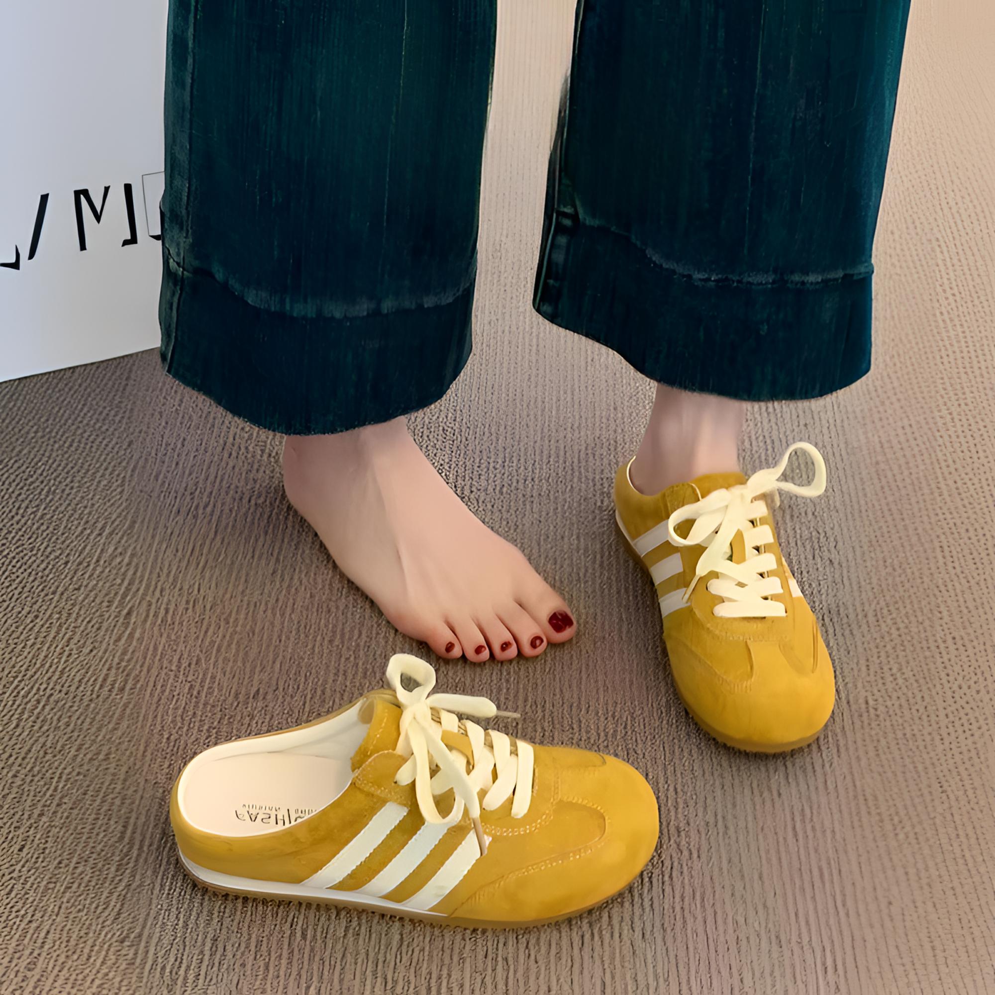 包头半拖鞋女夏外穿2025新款黄色德训鞋女无后跟一脚蹬懒人阿甘鞋