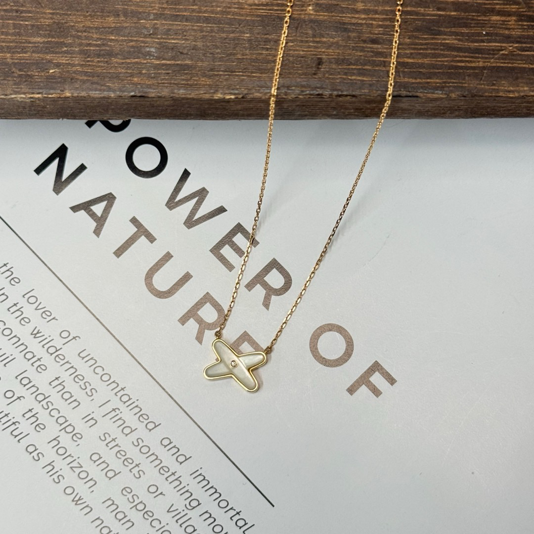 95新 Chaumet/尚美 尚美 白贝母玫瑰金 欢缘交叉项链/605590888