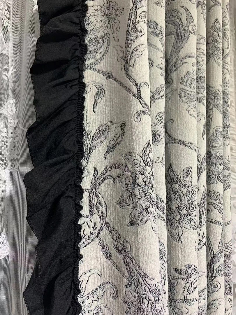 繁花黑经色织提花窗帘布