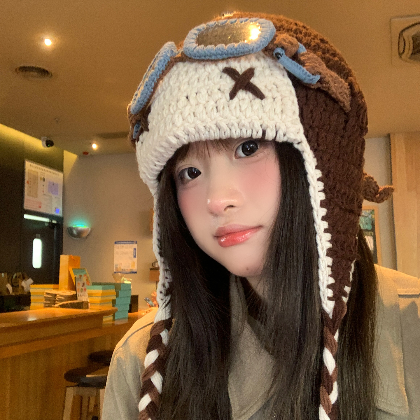 SUAITU针织毛线帽女秋冬季防寒保暖显脸小护耳帽可爱雷锋帽子