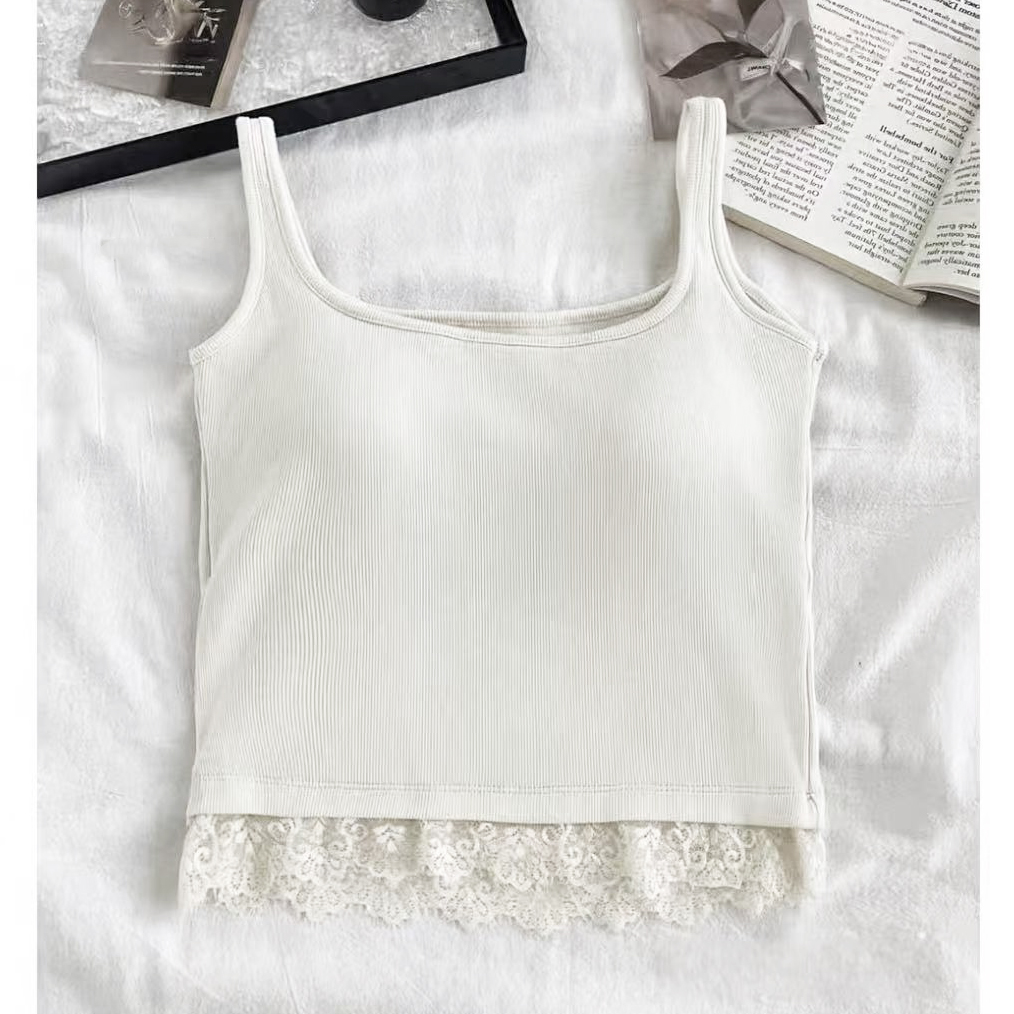 新品上新！女士螺纹蕾丝下摆吊带美背H425