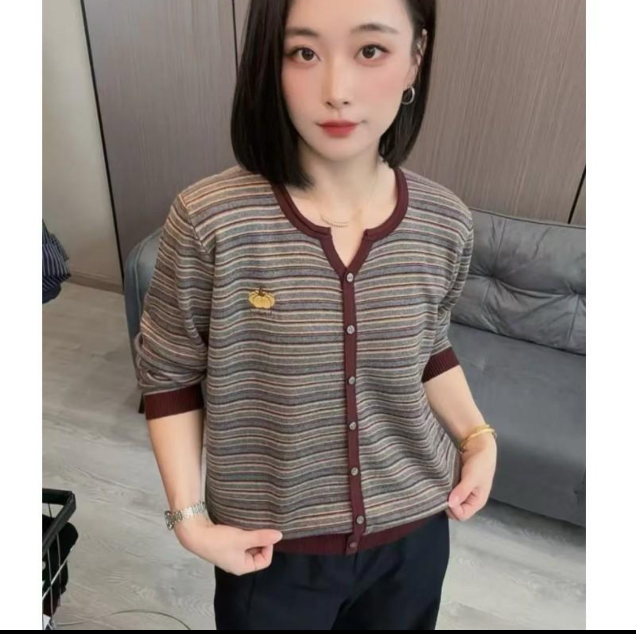 2025春秋季新款条纹打底衫长袖上衣女