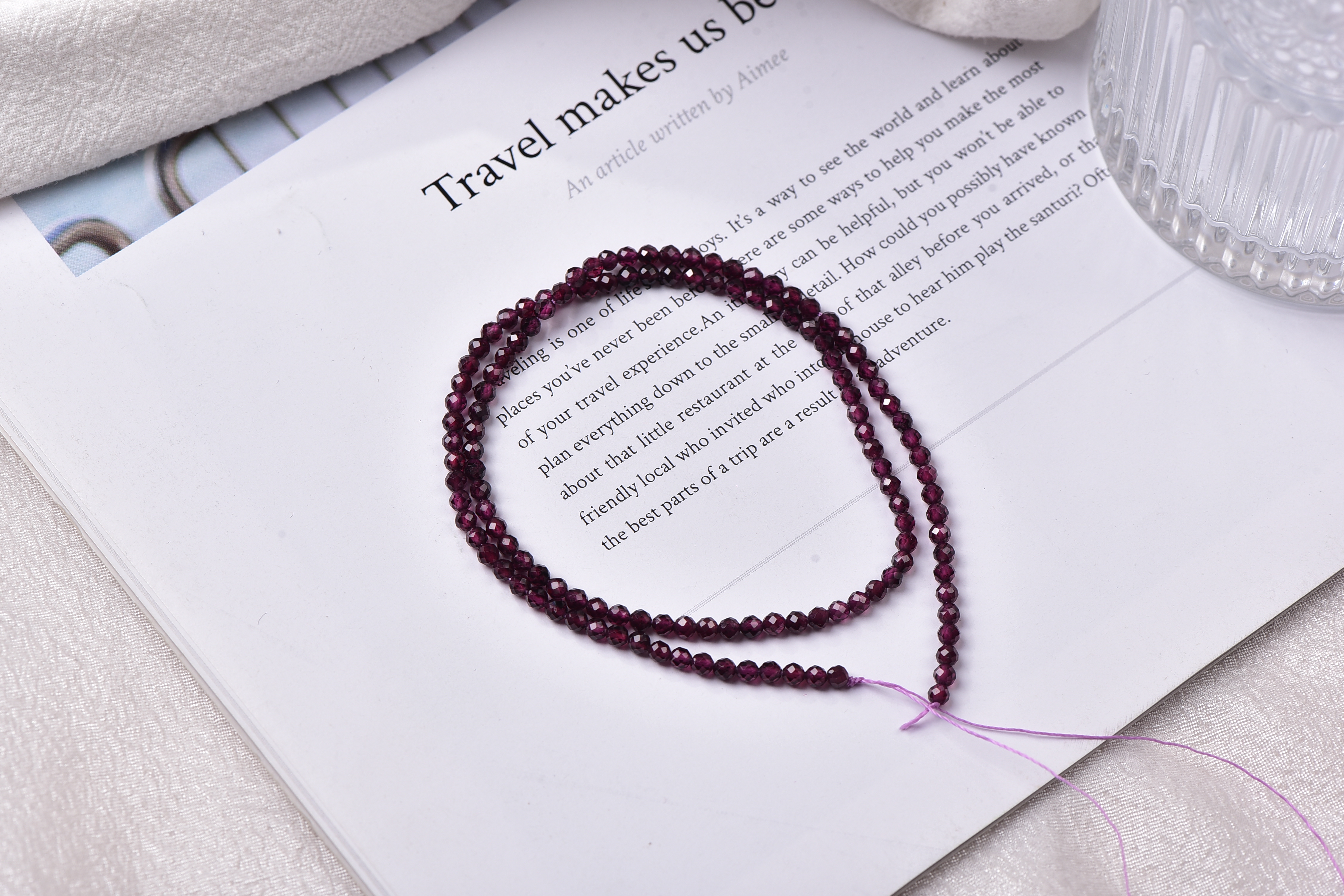 天然紫牙乌石榴石2mm圆珠刻面手工半成品