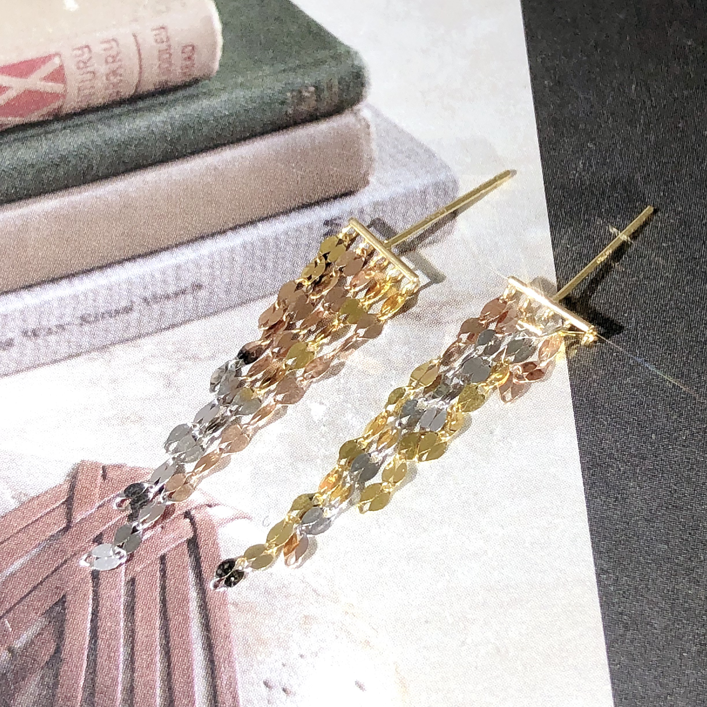 【皇冠轻奢】18k金 | 爆闪瓦片嘴唇流苏耳钉耳坠 时尚百搭