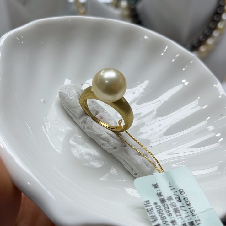 海水珍珠戒指银S925镶嵌11-12mm