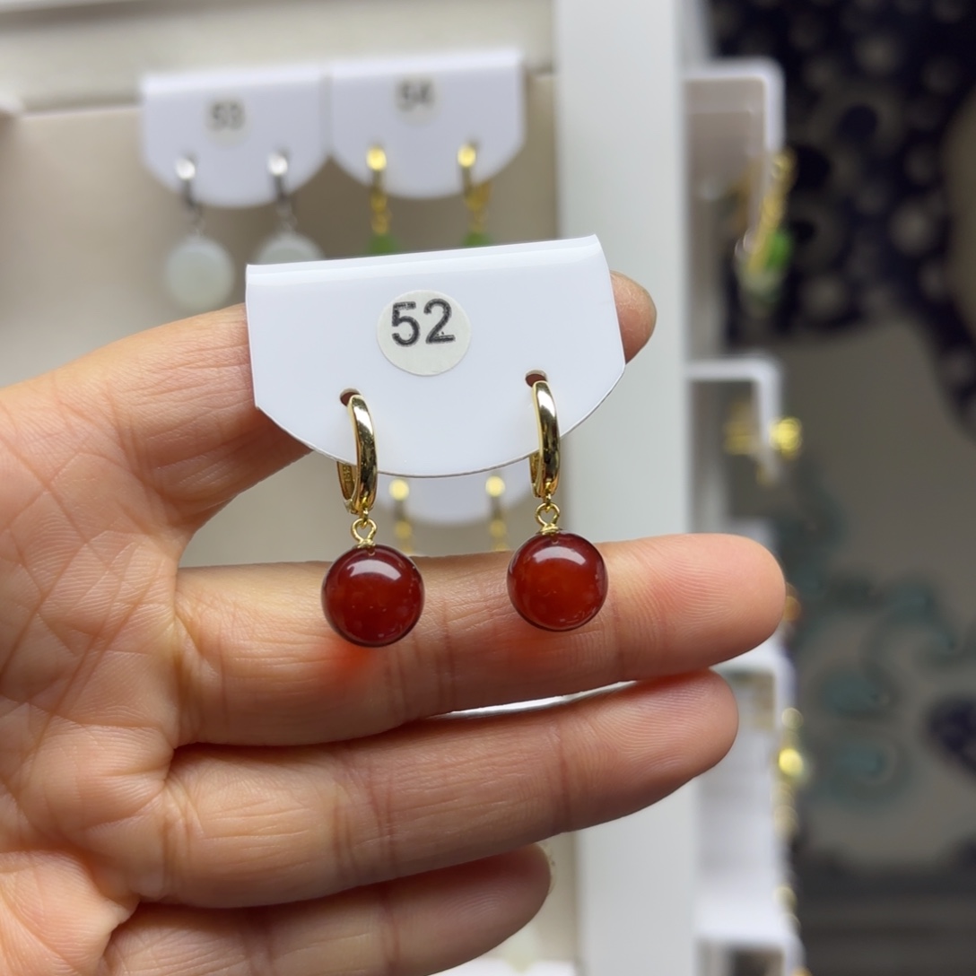 血珀银S925镶嵌耳饰