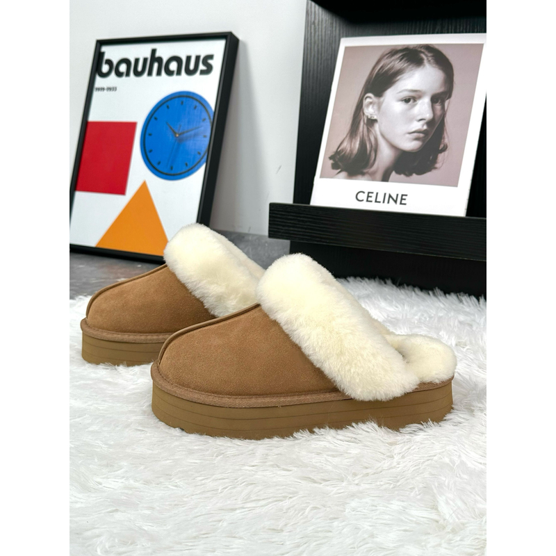 【不带标】【厚底星拖】冬季保暖厚底时尚星拖羊皮毛一体真皮加绒