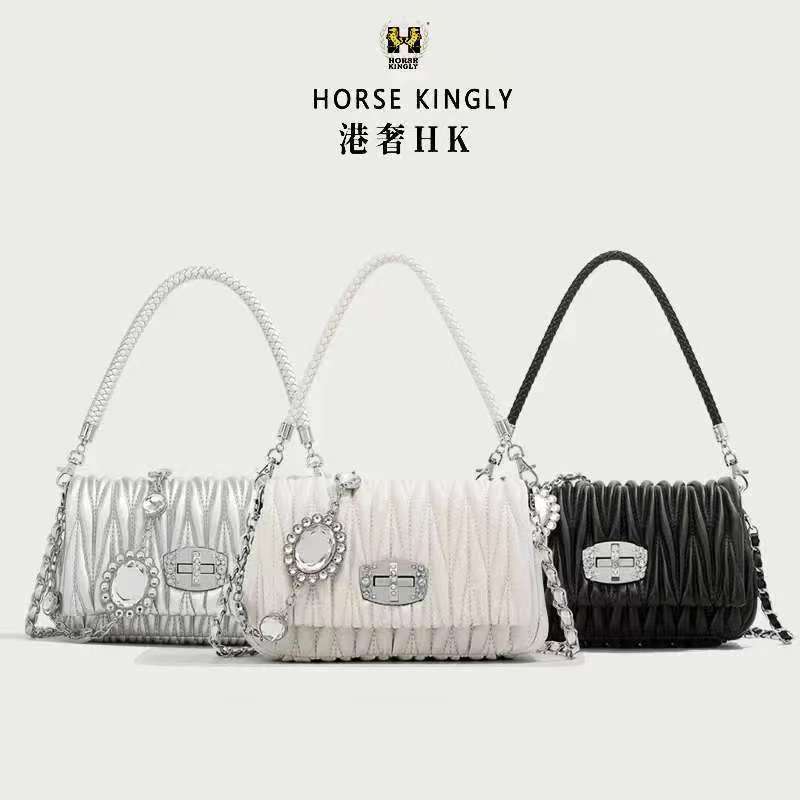 HorseKingly新款女士单肩包时尚百搭褶皱包单肩斜挎女包1121