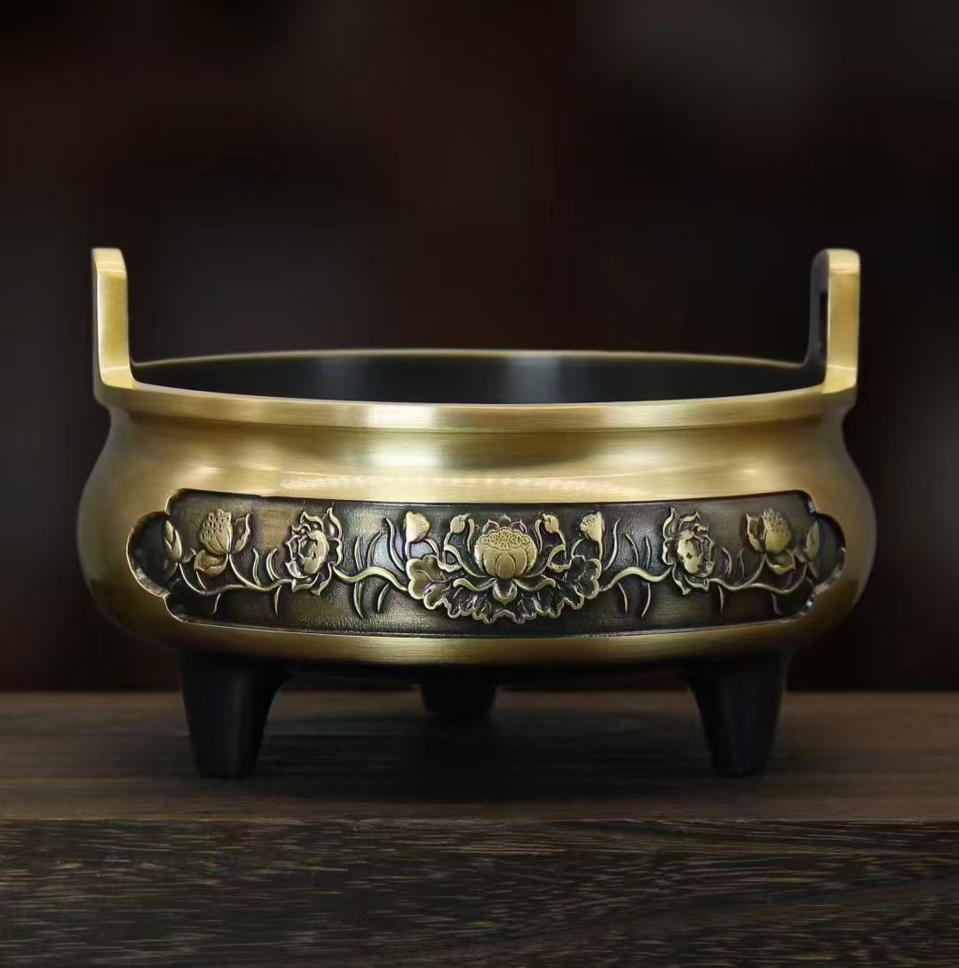 壹心铜 黄铜<有求必应香炉>莲花香炉金玉满堂供奉炉直耳炉宣德炉