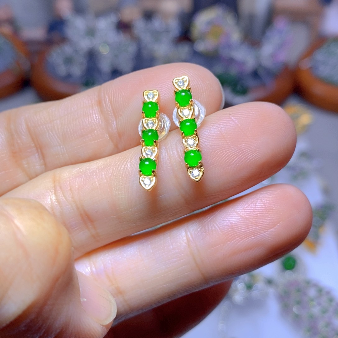 翡翠耳坠银S925镶嵌天然翡翠