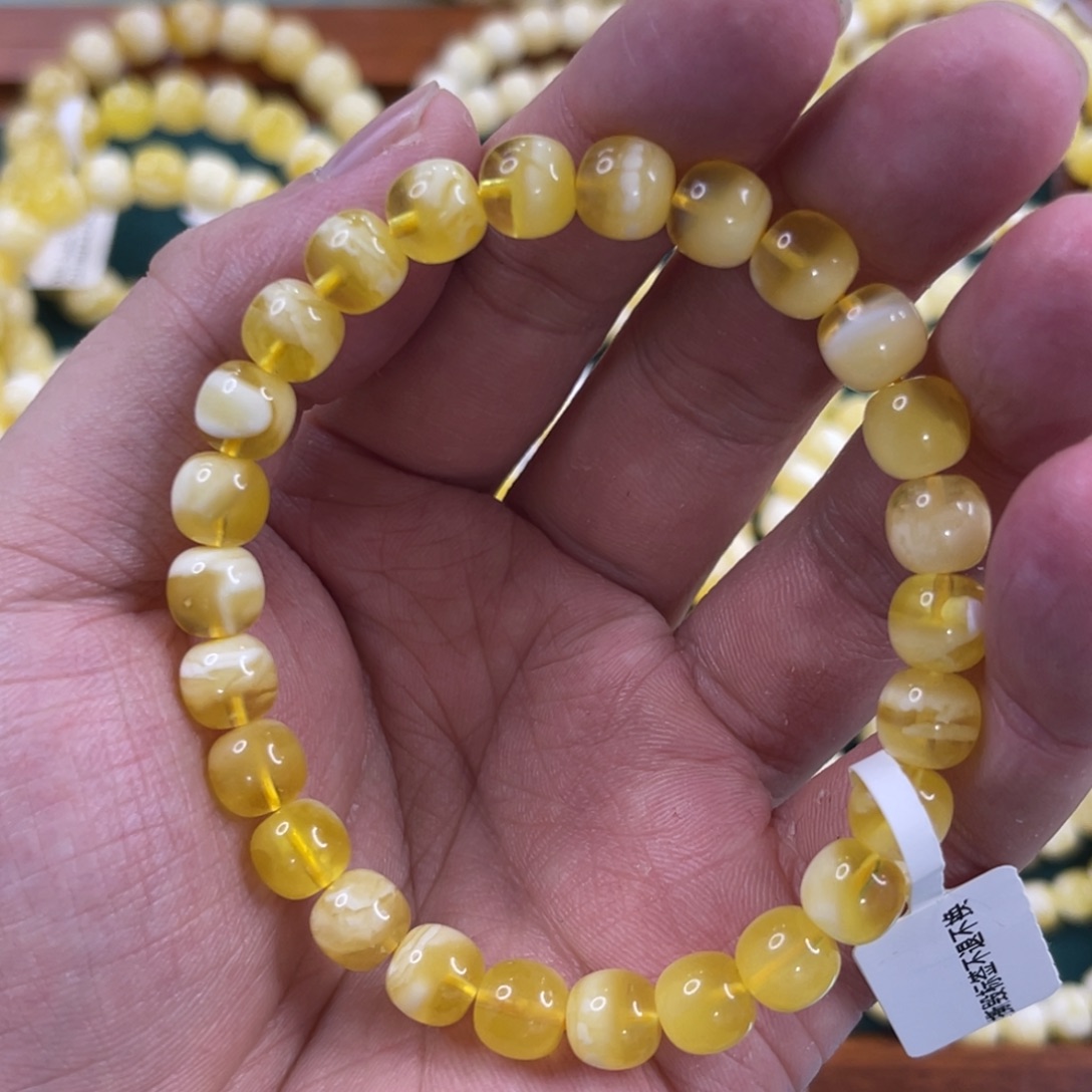 蜜蜡未镶嵌珠宝奇石8mm金白腰花