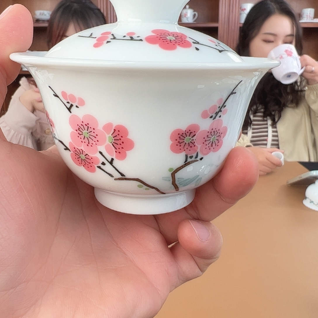 瓷玉泥翠竹红梅两才盖碗