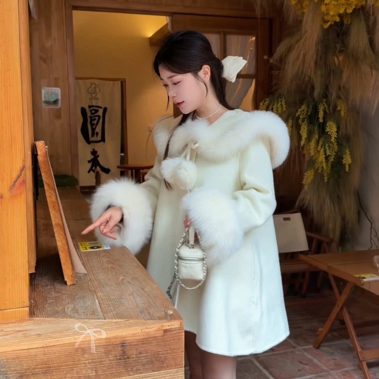 【STWO定制】 秋冬新款（千金斗篷）高级感斗篷狐狸毛双面羊毛大衣006