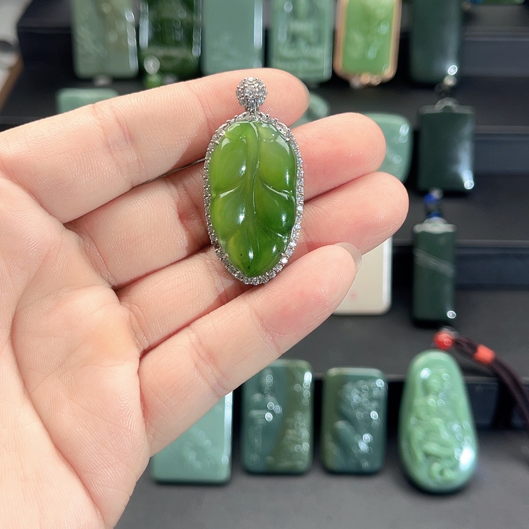 和田玉（碧玉）银S925镶嵌吊坠(不含链)