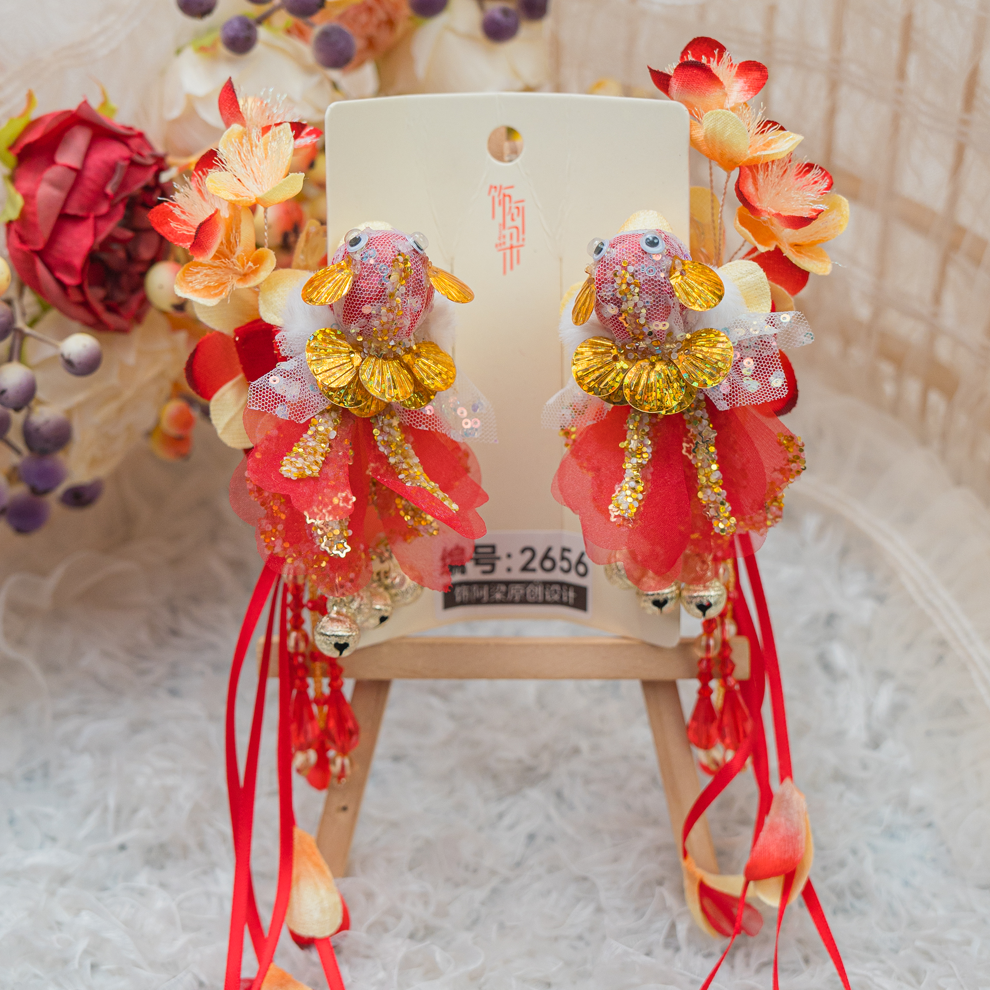 饰阿梁2656 鱼跃龙门抓夹铃铛新年春节头饰儿童女孩发饰可爱锦鲤
