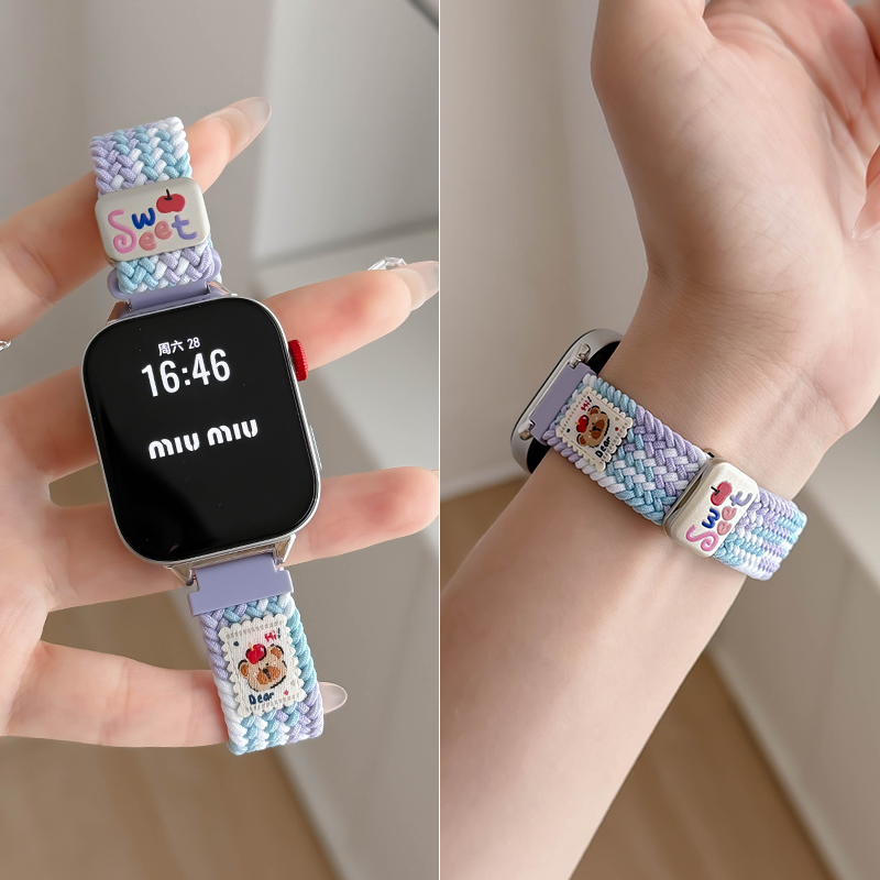 适用华为FIT4表带FIT4pro女款FIT3尼龙磁吸扣可爱小熊手环表带