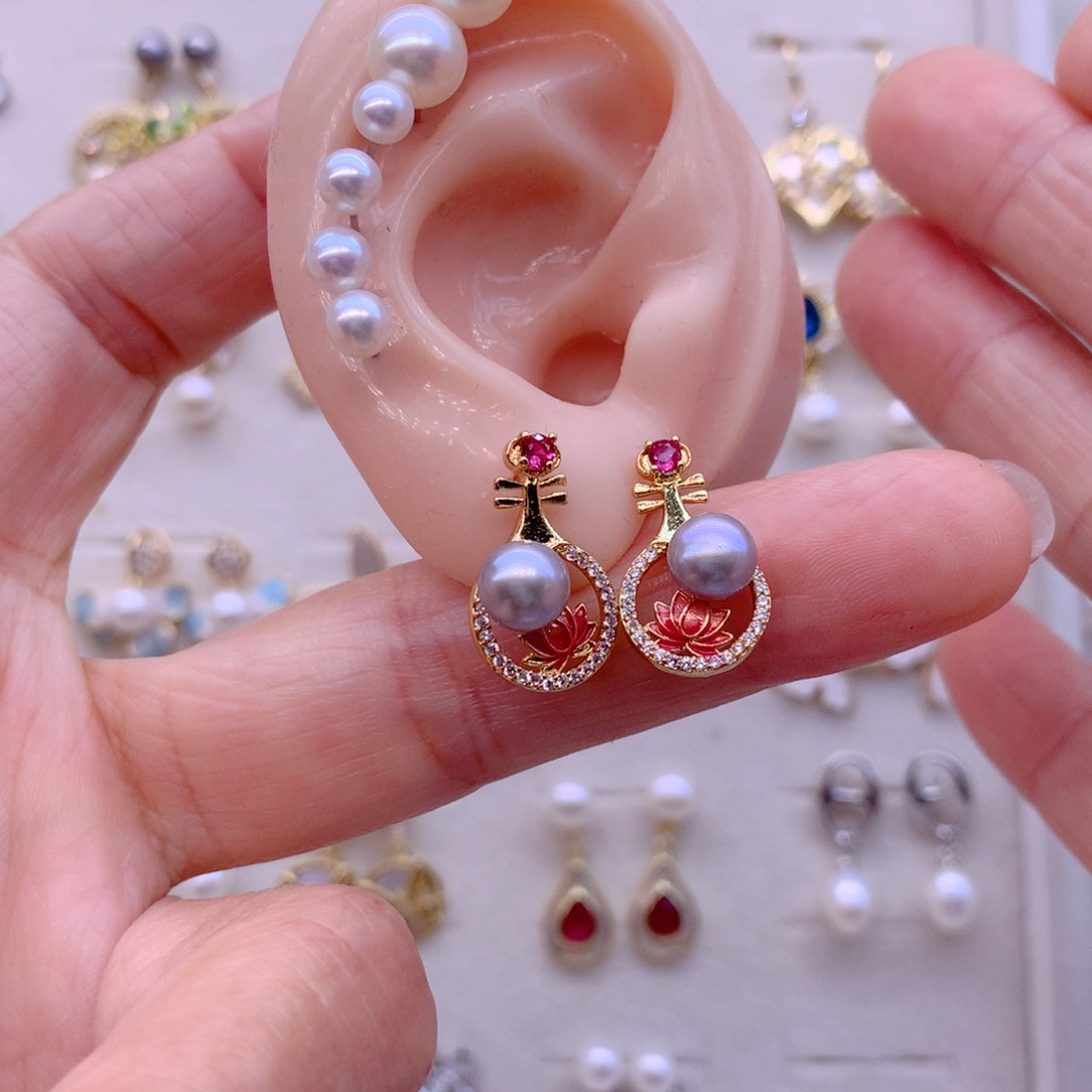 合金淡水珍珠耳饰