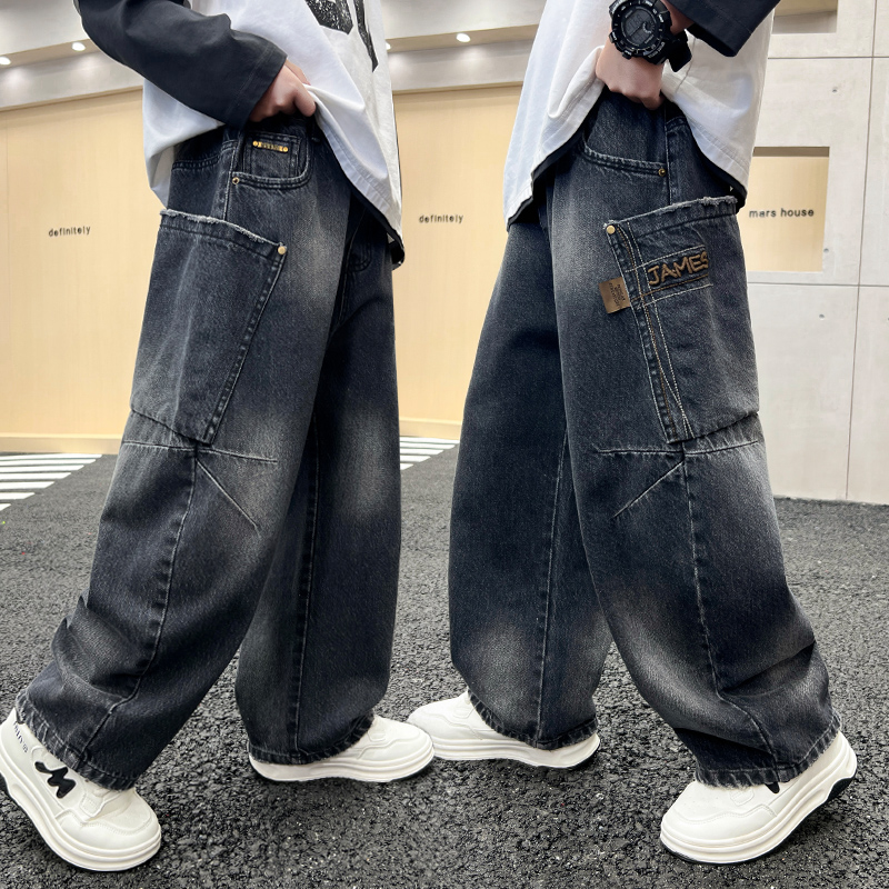 男童牛仔裤2025春秋新款中大童酷帅胖男孩休闲宽松裤儿童直筒裤子