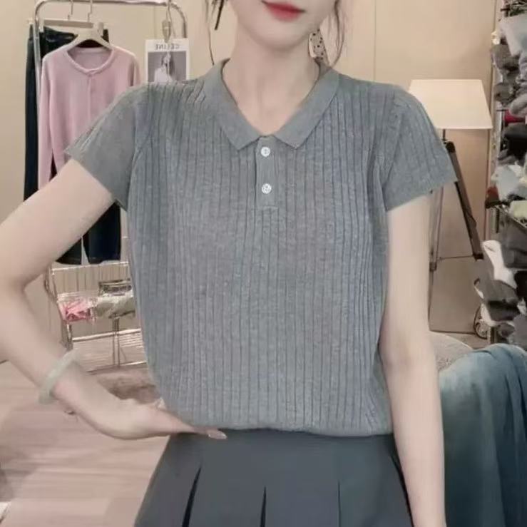 【赠运费补贴】灰色娃娃领短袖休闲新款百搭时尚宽松130-