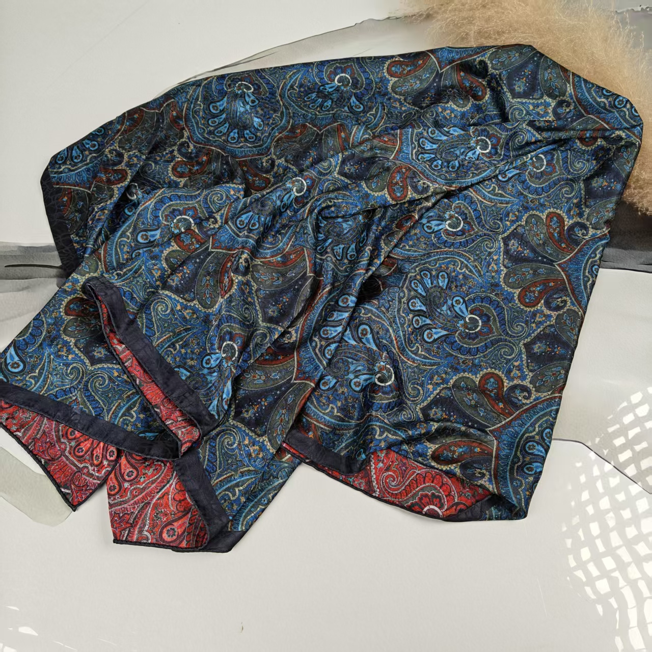 【 墨兰腰果】140*140重磅香云龟裂纹高货重磅国风高端丝巾- w10