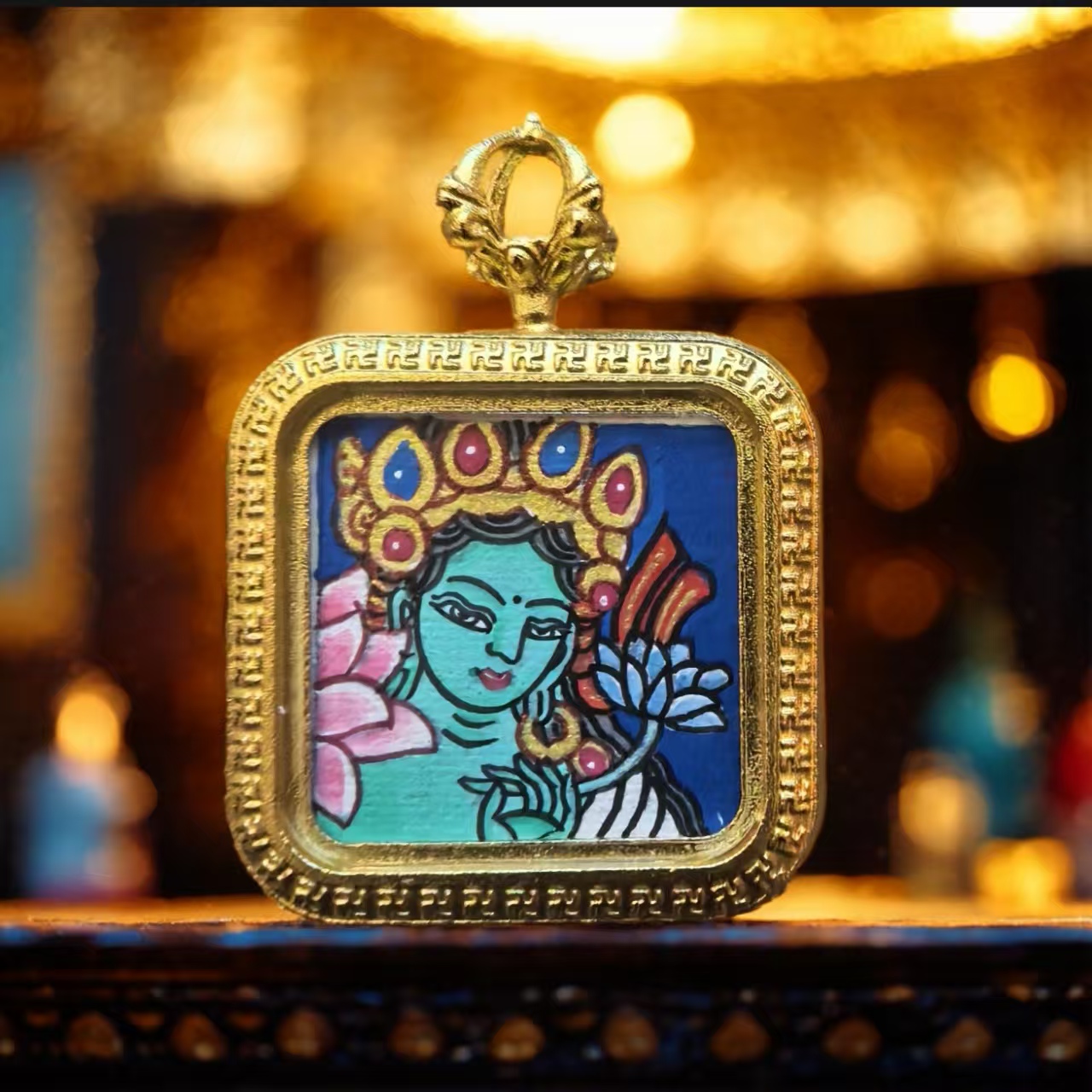 唐卡  绿度母 方唐 纯手绘 【平安 健康  女性守护】（画心2*2CM）