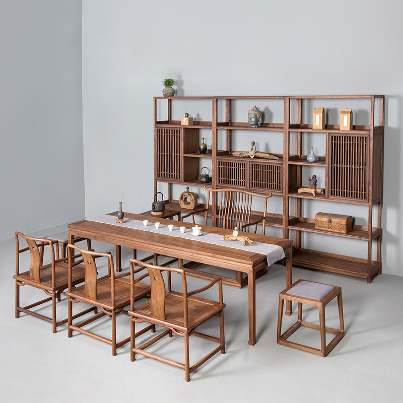 凯欣素木新中式北美黑胡桃木素腰马蹄桌原木明式禅意茶桌书桌写字