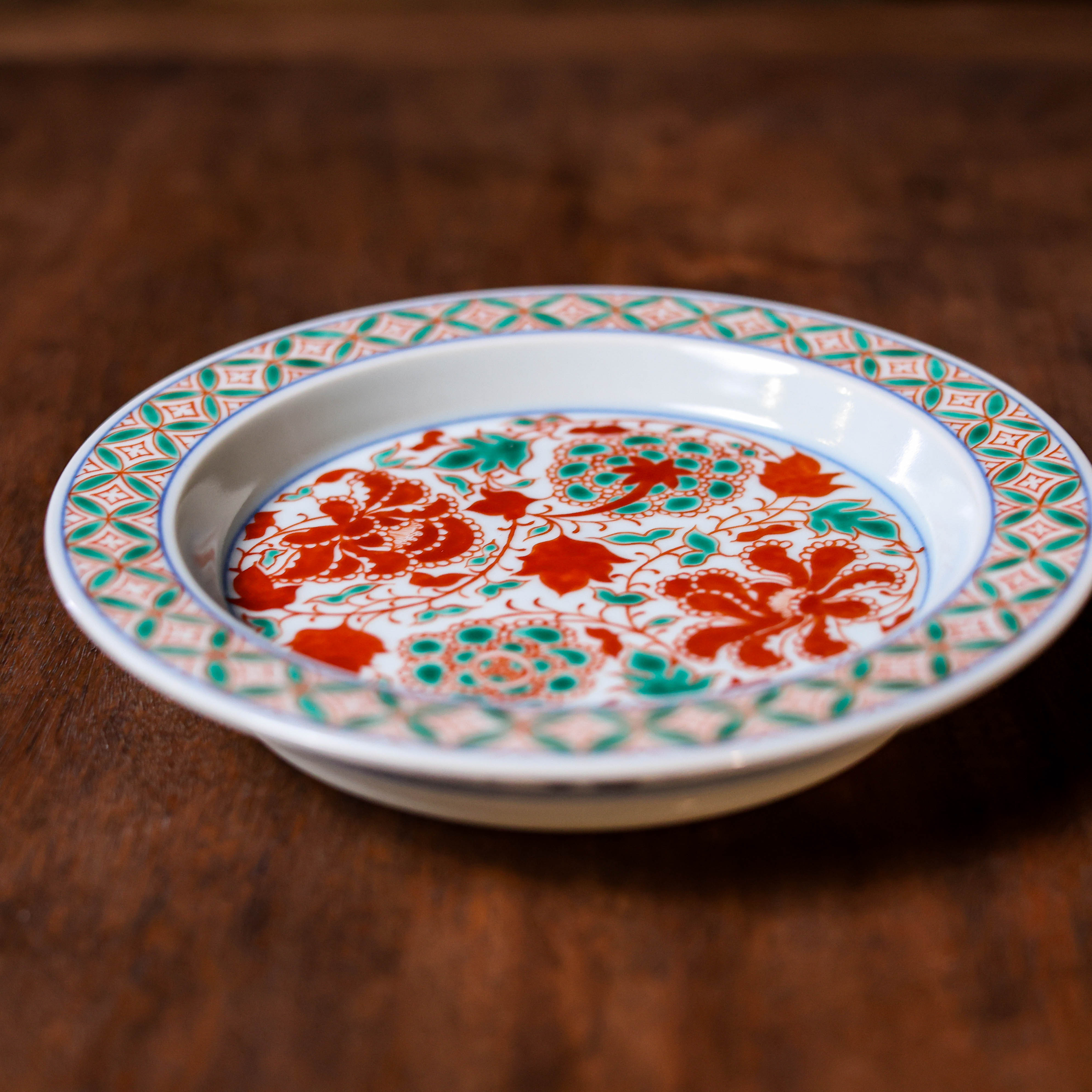 【田字格】红绿彩缠枝牡丹壶承(翁宿底款)（翁宿S0195）